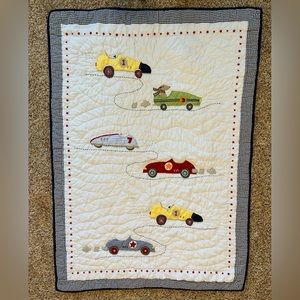 Pottery Barn Vintage Roadster nursery set. Sheet, bumper, quilt & mobile